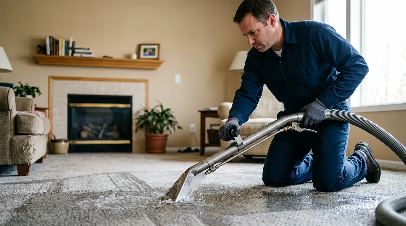 Water damage restoration technician working near University City, MO